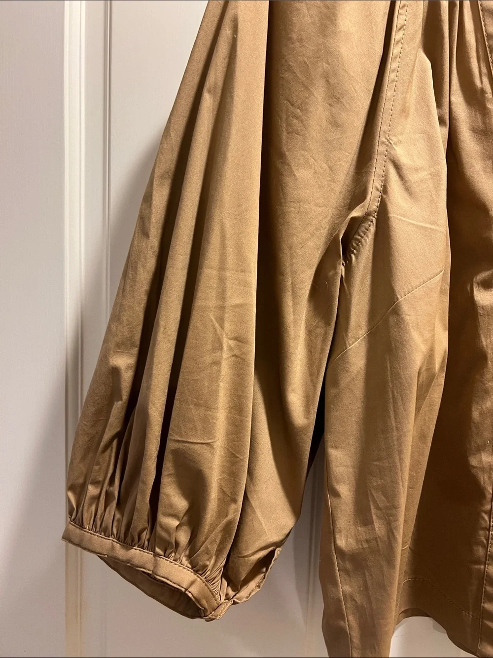 STAUD Camel Puff-Sleeve Button Front Blouse
